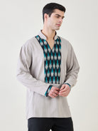 cotton Grey Ikat short kurta for men