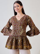 Kalamkari Ethnic Printed Cotton Peplum Top for a traditional yet stylish look
