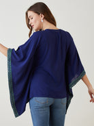Round neck, 3/4 sleeve maternity kaftan top with hand-embroidered yoke