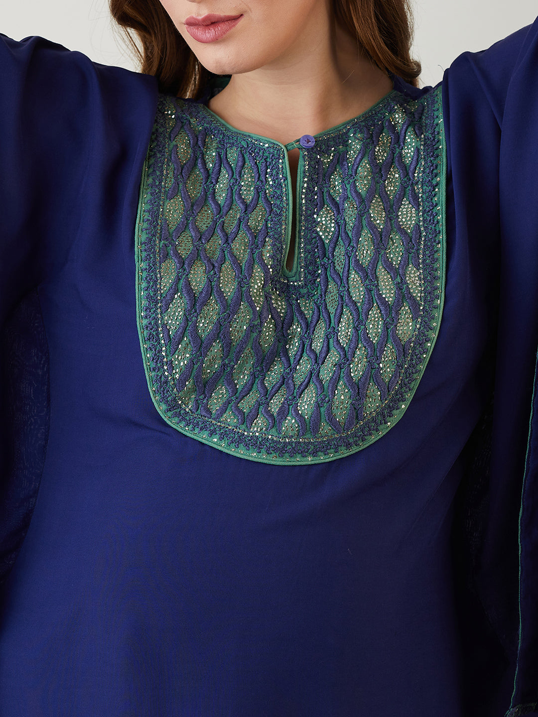 Elegant modal maternity kaftan top featuring traditional Chikankari embroidery