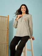 Olive green cotton shirt featuring bold tiger embroidery on the pocket, perfect for casual or semi-formal wear.

