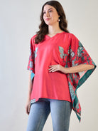 Comfortable and breathable red floral kaftan top for everyday wear.