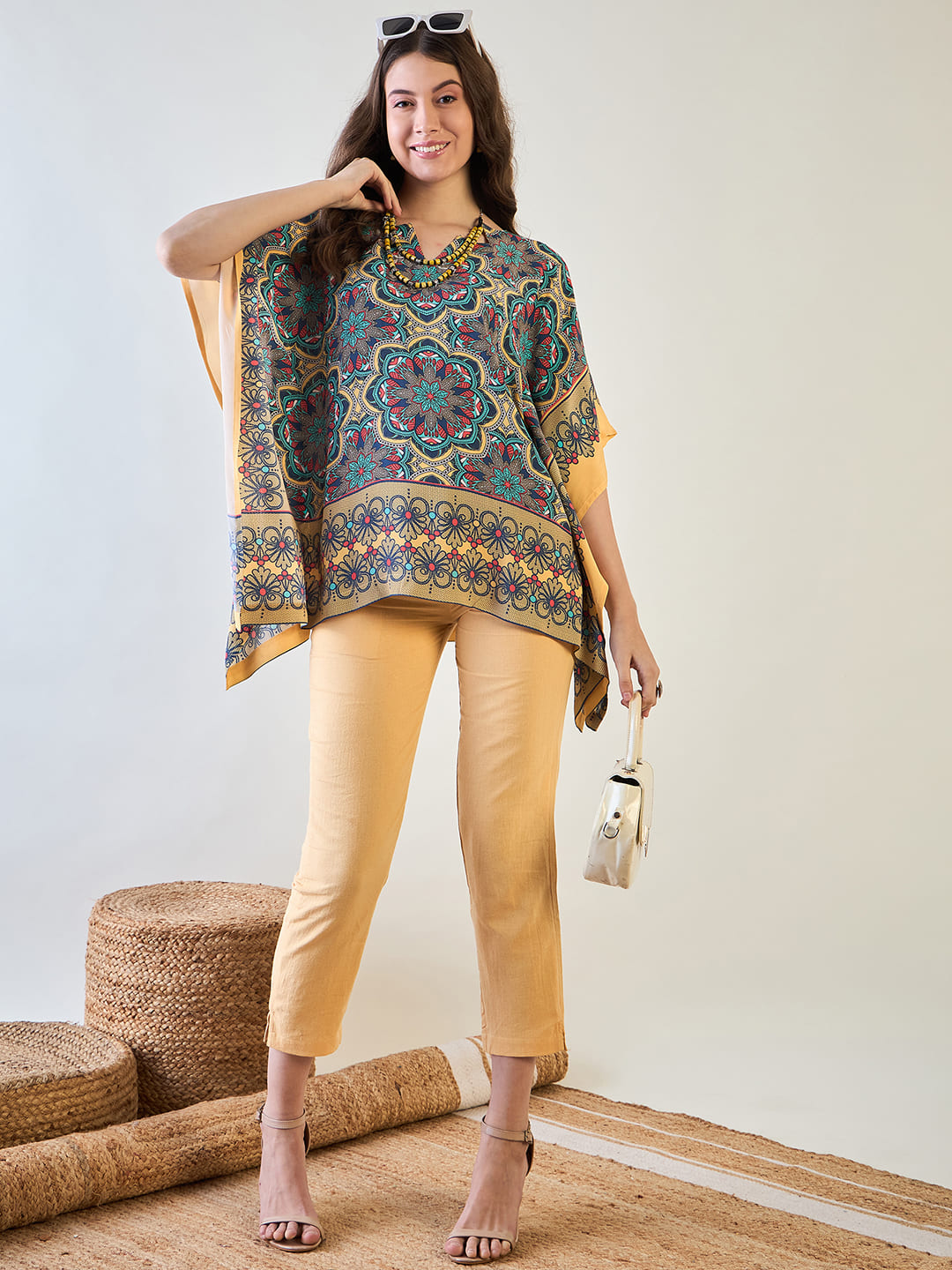 Elegant Floral Kaleido Kaftan Top perfect for casual outings.