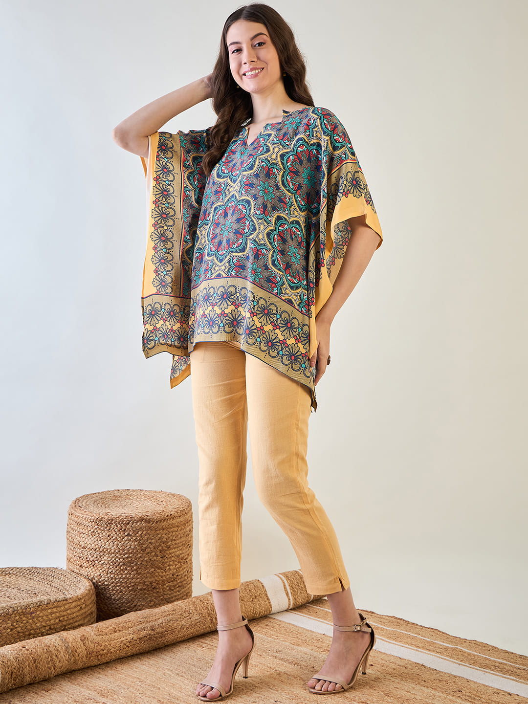 Comfortable and breathable Floral Kaleido Kaftan Top for summer wear.