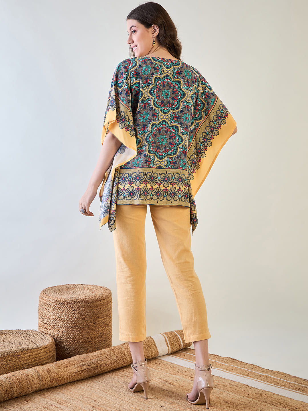 Chic Floral Kaleido Kaftan Top featuring a unique kaleidoscope design.
