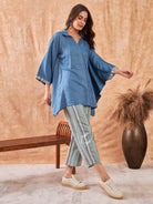The Kaftan Company Co-ord Blue Denim Jacquard Co-ord Set