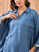 The Kaftan Company Co-ord Blue Denim Jacquard Co-ord Set