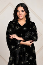 The Kaftan Company Co-ord Celestial Embroidered Velvet Top and Satin Draped Pant Set