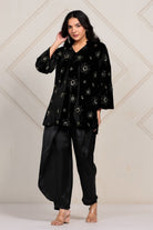 The Kaftan Company Co-ord Celestial Embroidered Velvet Top and Satin Draped Pant Set