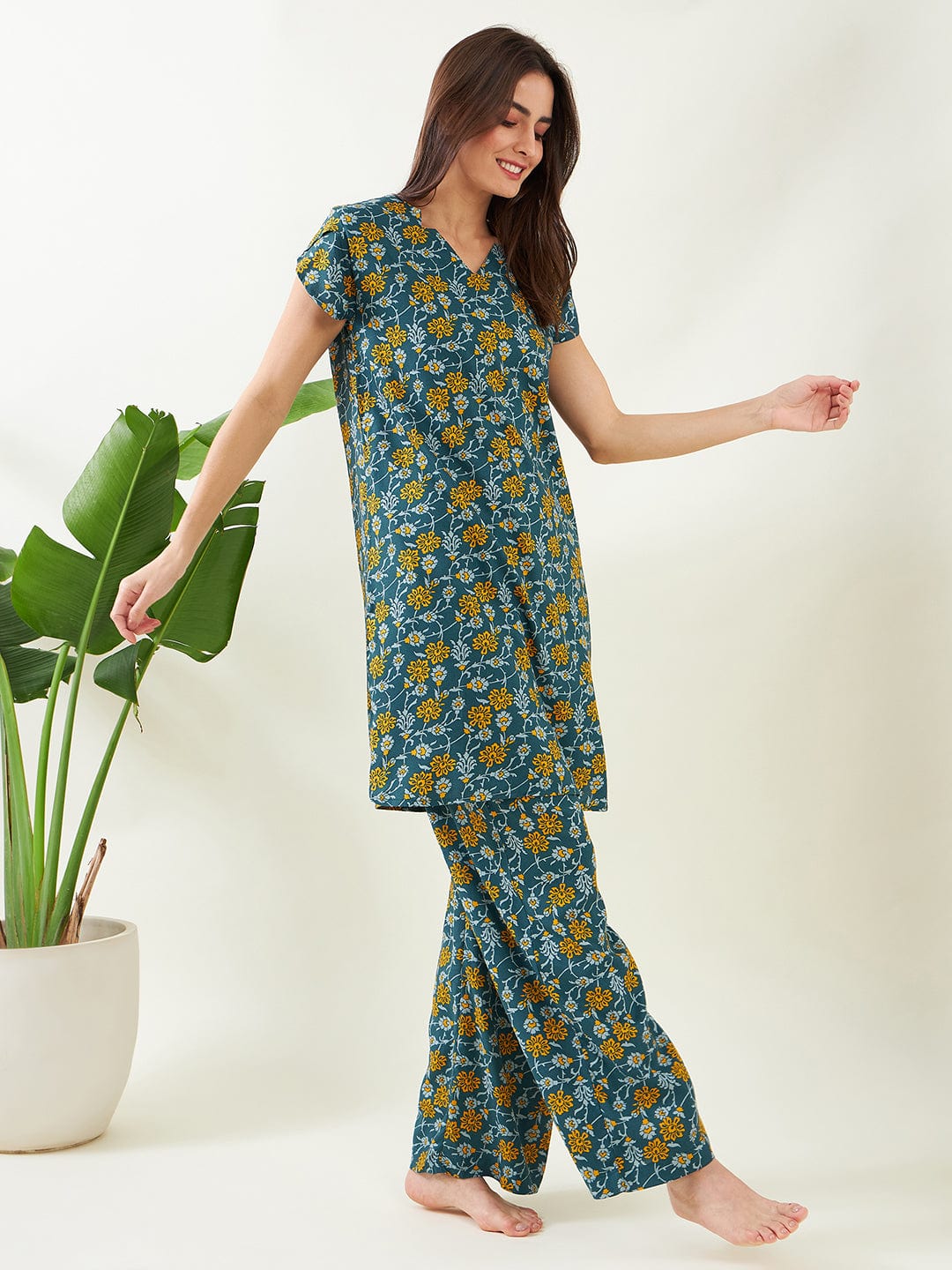 The Kaftan Company Co-ord Green Floral Coord set (Final Sale)