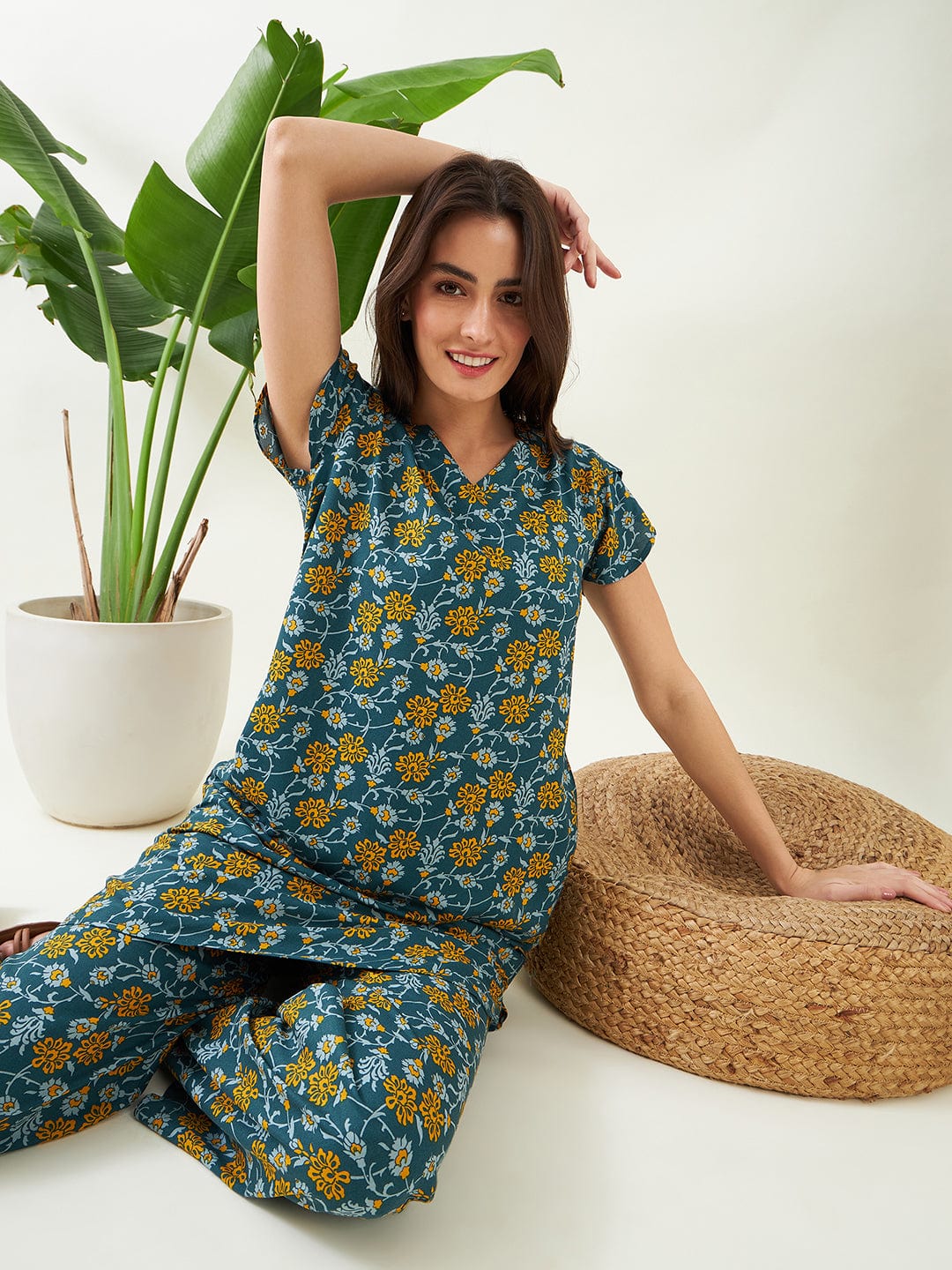 The Kaftan Company Co-ord Green Floral Coord set (Final Sale)