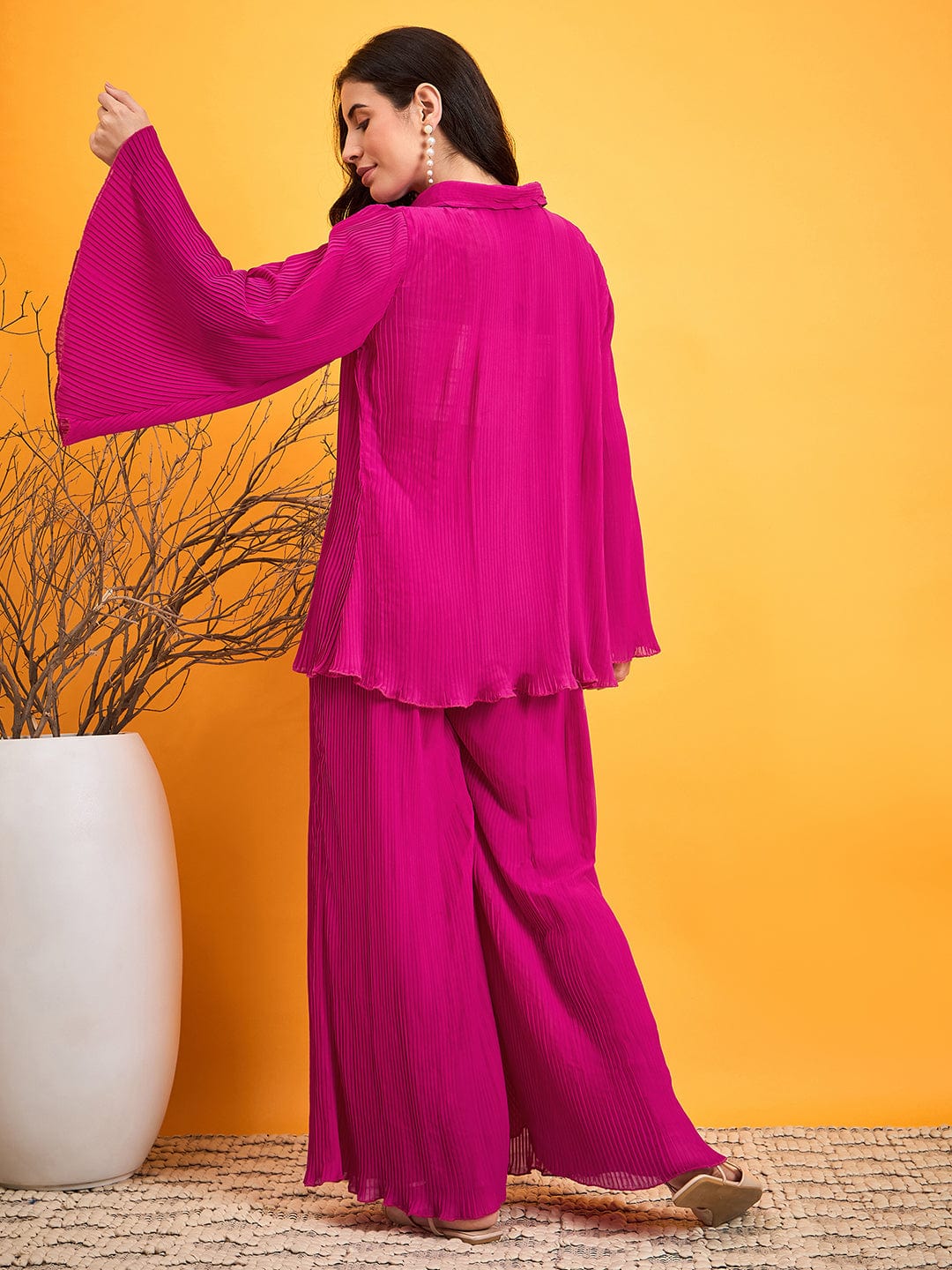 The Kaftan Company Co-ord Hot Pink Pleated Co-ord Set