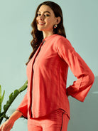 The Kaftan Company Co-ord Peach Self Striped Elephant Embroidered Coord Set