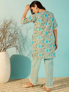 The Kaftan Company Co-ord Radiant Blue Floral Patterned Cotton Coord Set For Women