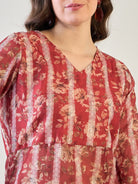 The Kaftan Company Co-ord Red Floral Striped Lurex Co ord Set