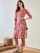 The Kaftan Company Co-ord Red Floral Striped Lurex Co ord Set