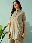 The Kaftan Company Co-ord Tiger Embroidered Olive Green Cotton  Coord Set