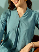 The Kaftan Company Co-ord Turquoise Bird Embroidered Cotton Coord set