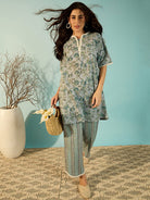 The Kaftan Company Co-ord Women Chalk Blue Floral Patterned Cotton Co-Ord Set
