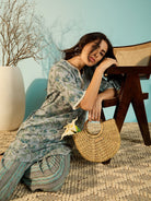 The Kaftan Company Co-ord Women Chalk Blue Floral Patterned Cotton Co-Ord Set