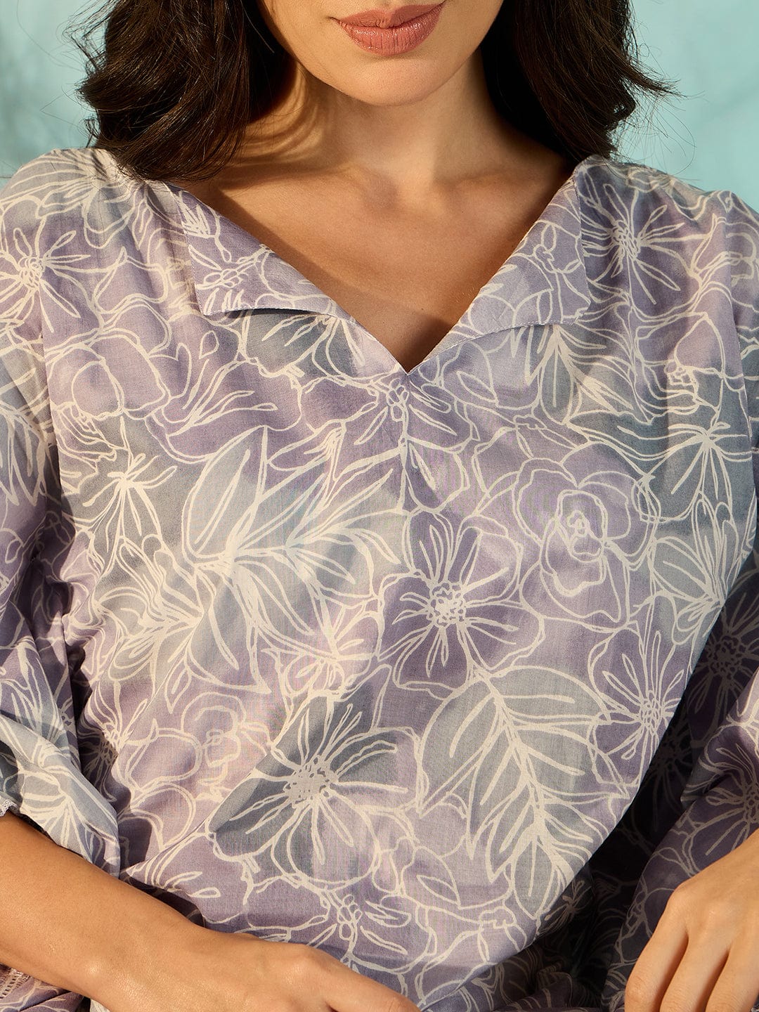 The Kaftan Company Co-ord Women Lilac Artisan Print Cotton Kaftan Style Co-Ord Set