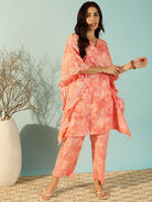The Kaftan Company Co-ord Women Peach Artisan Print Cotton Kaftan Style Co-Ord Set