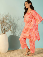 The Kaftan Company Co-ord Women Peach Artisan Print Cotton Kaftan Style Co-Ord Set