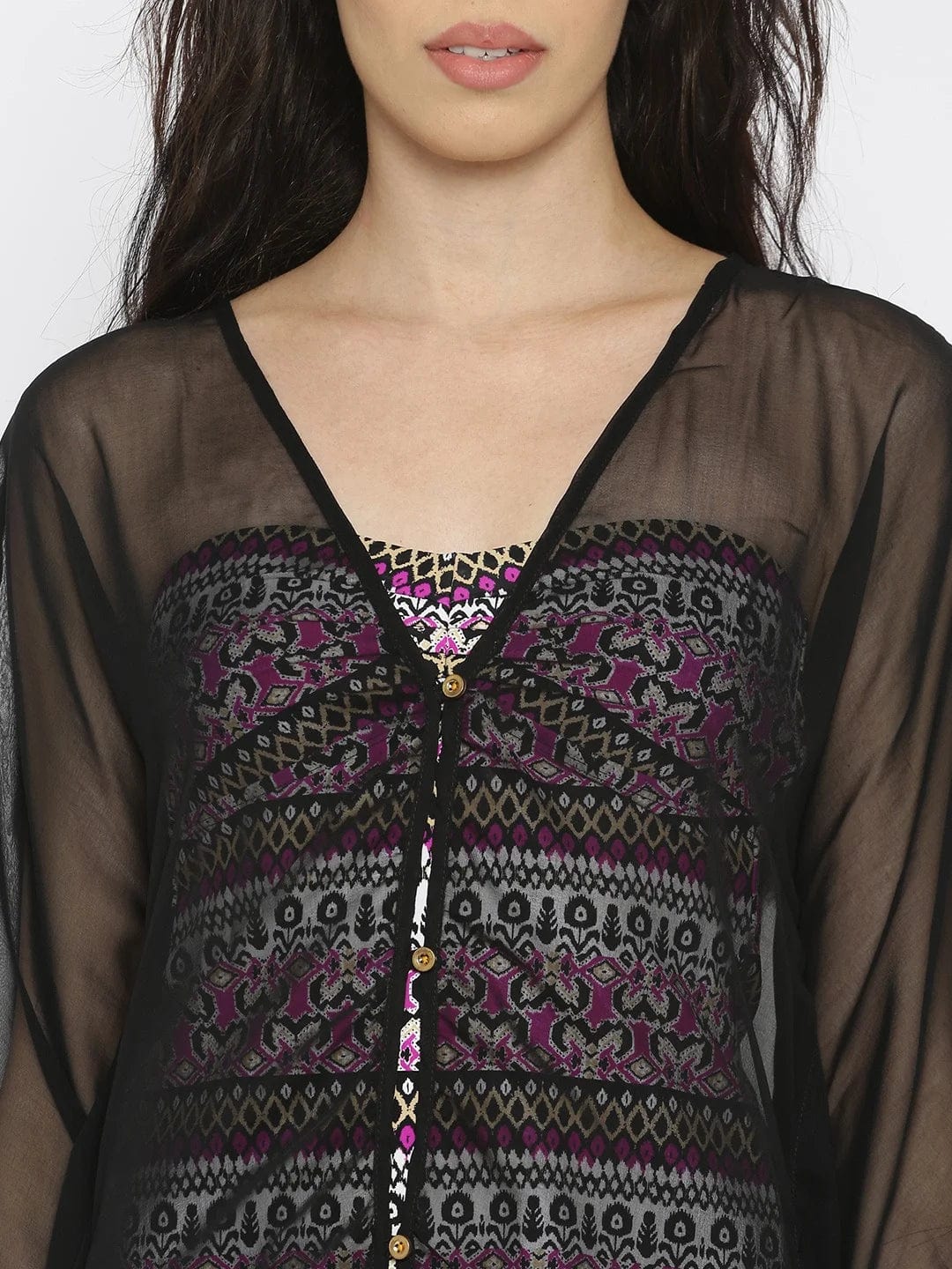 The Kaftan Company Cover-Up Black Sheer Kaftan Cover-Up Dress - (Clearance - Final Sale)