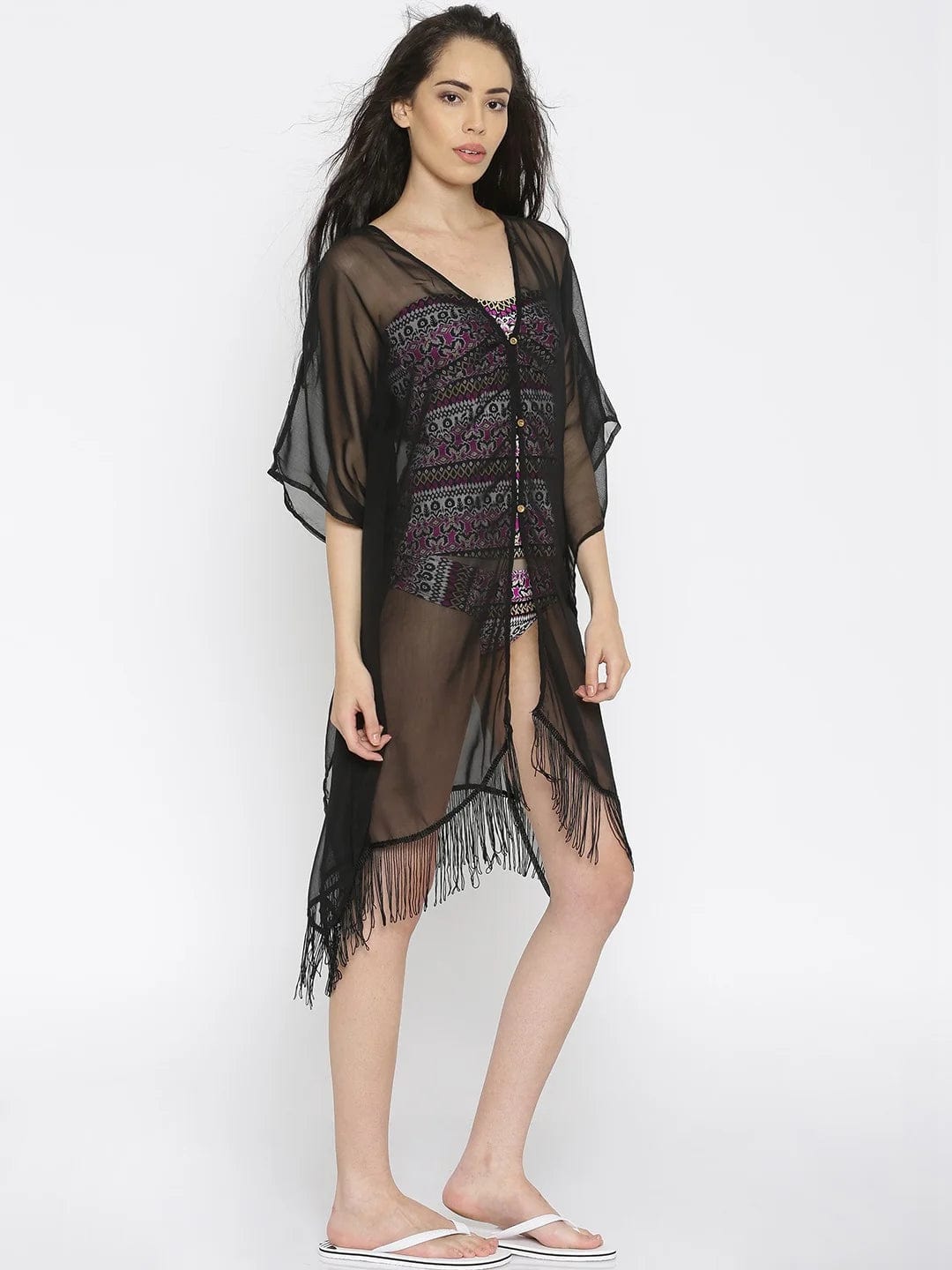 The Kaftan Company Cover-Up Black Sheer Kaftan Cover-Up Dress - (Clearance - Final Sale)