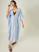 The Kaftan Company Cover-Up Blue Flora Schiffli Resort Kaftan