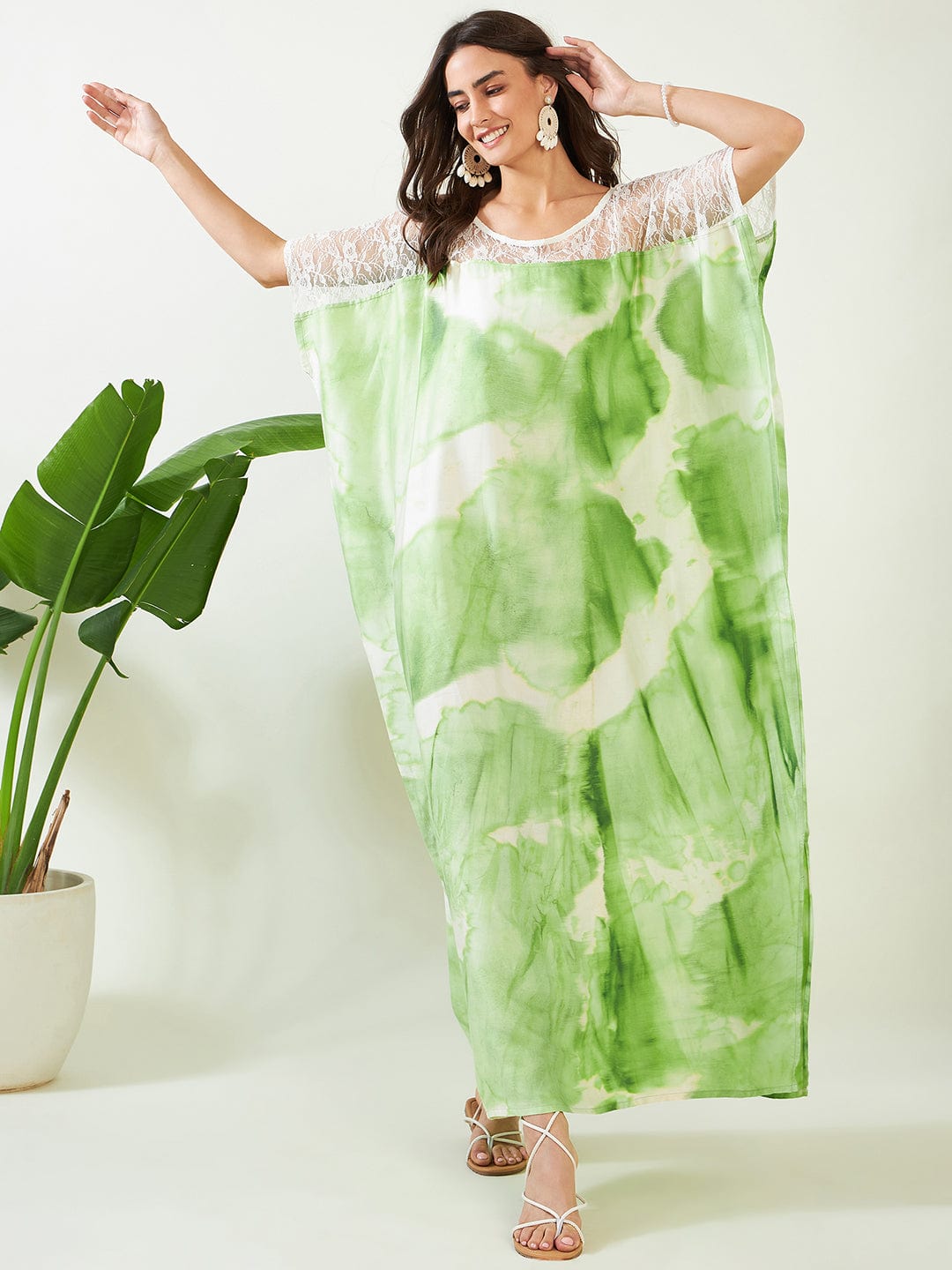 The Kaftan Company Cover-Up Freesize Green Tie Dye Freesize Kaftan