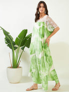 The Kaftan Company Cover-Up Freesize Green Tie Dye Freesize Kaftan