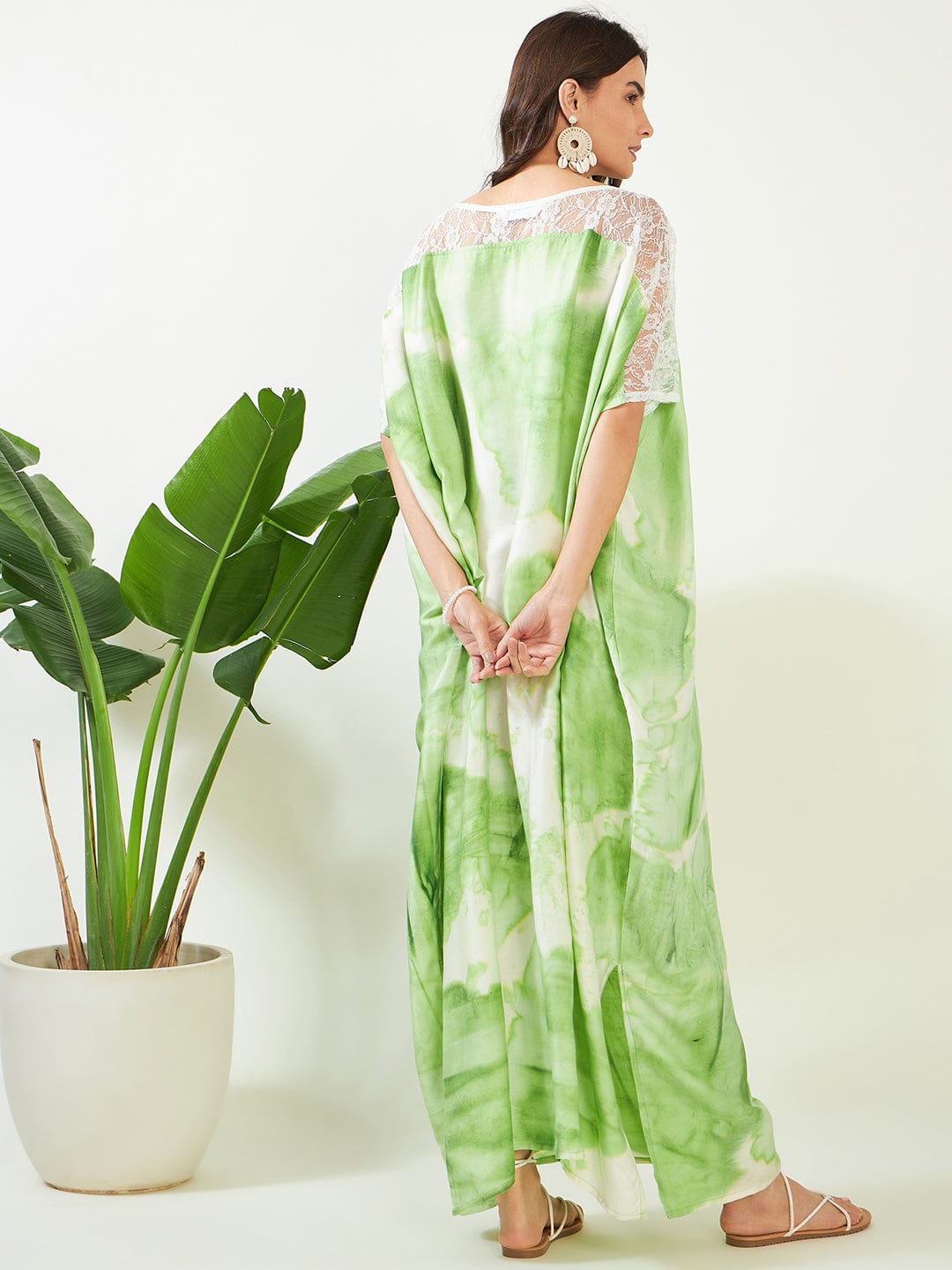 The Kaftan Company Cover-Up Freesize Green Tie Dye Freesize Kaftan