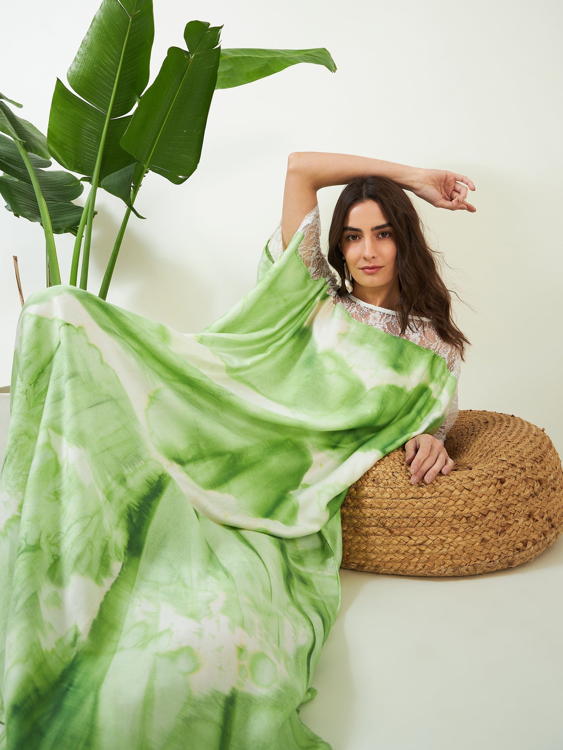 The Kaftan Company Cover-Up Freesize Green Tie Dye Freesize Kaftan