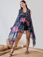 The Kaftan Company Cover-Up Navy Blue Shibori Printed Georgette Sheer Resort Cover Up