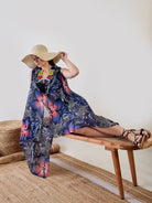 The Kaftan Company Cover-Up Navy Blue Shibori Printed Georgette Sheer Resort Cover Up