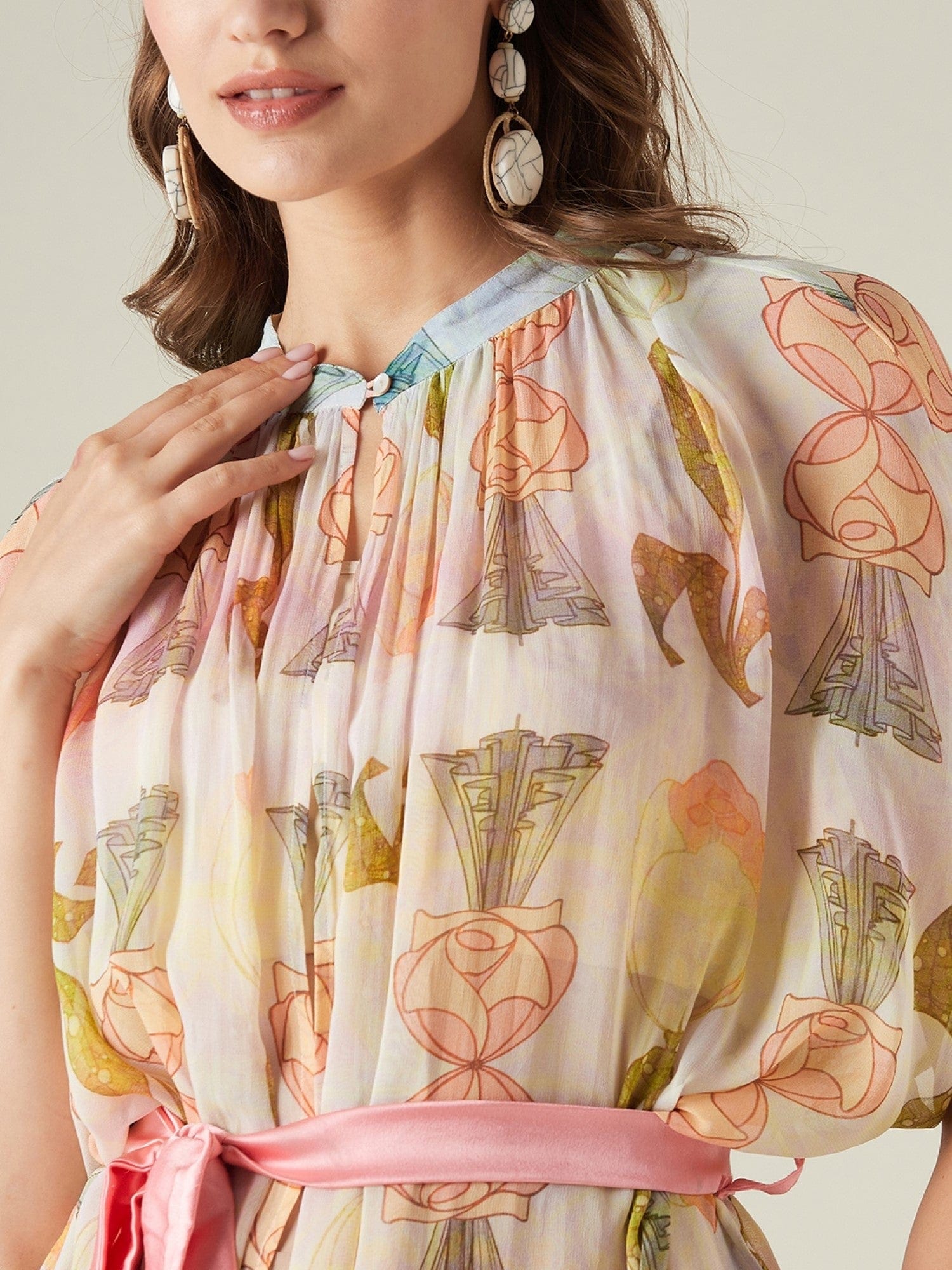 The Kaftan Company Cover-Up Onesize Pastel hues georgette resort cover-up (Final Sale)