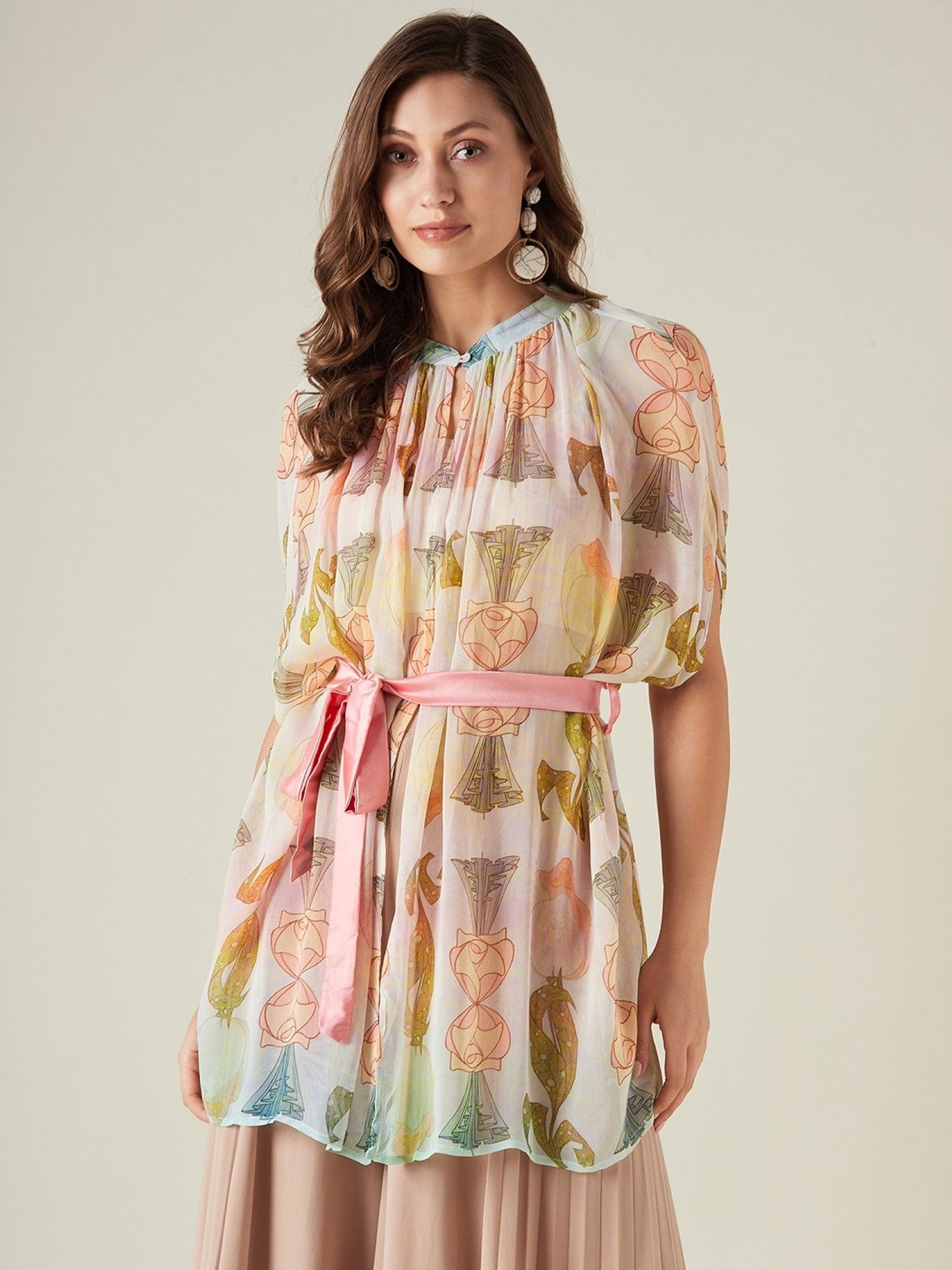 The Kaftan Company Cover-Up Onesize Pastel hues georgette resort cover-up (Final Sale)