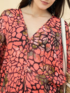 The Kaftan Company Cover-Up OneSize Women's Coral Abstract Printed Front-Open Cotton Kaftan