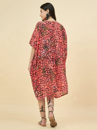 The Kaftan Company Cover-Up OneSize Women's Coral Abstract Printed Front-Open Cotton Kaftan