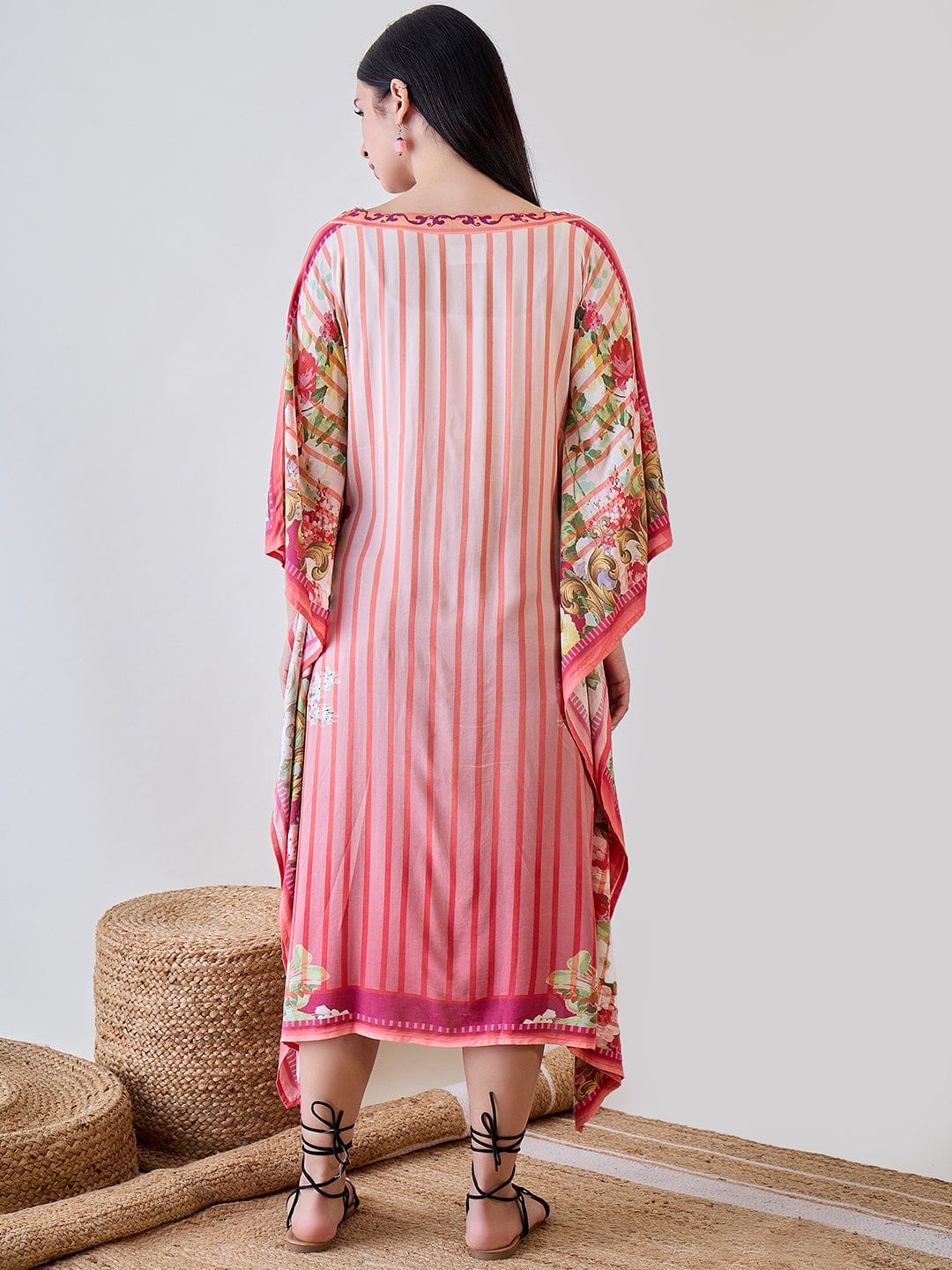 The Kaftan Company Cover-Up Orange Abstract Striped Viscose Kaftan Resort Coverup