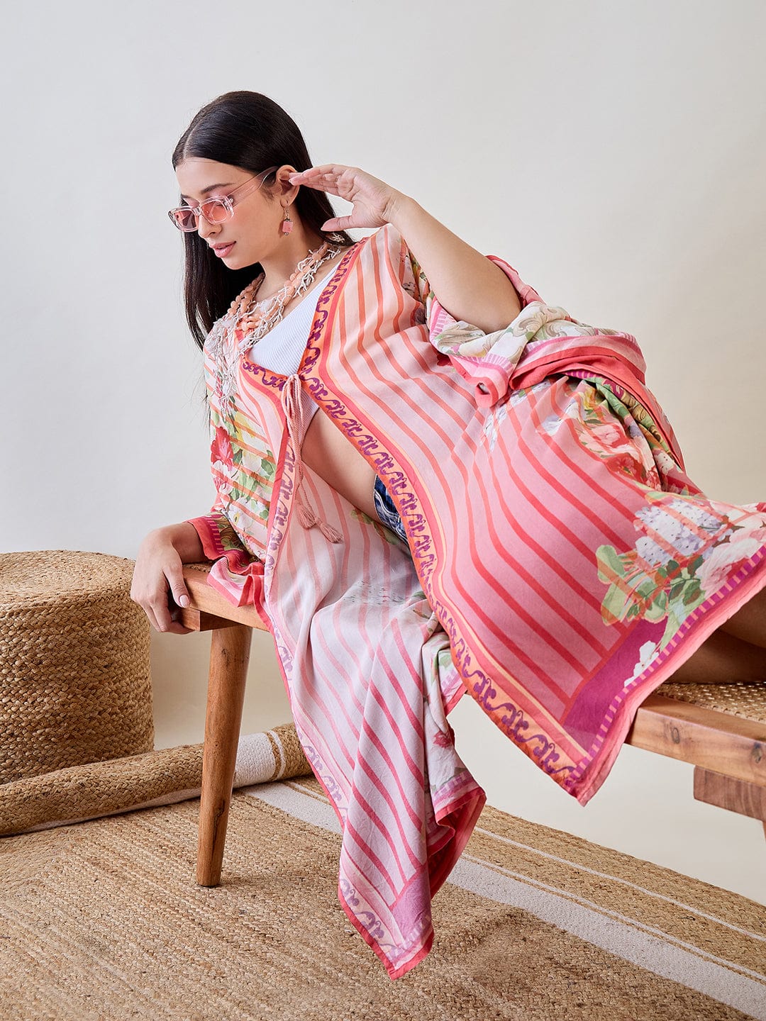 The Kaftan Company Cover-Up Orange Abstract Striped Viscose Kaftan Resort Coverup