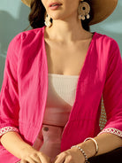 The Kaftan Company Cover-Up Pink Cotton Laced Up  Resort Wear Coverup