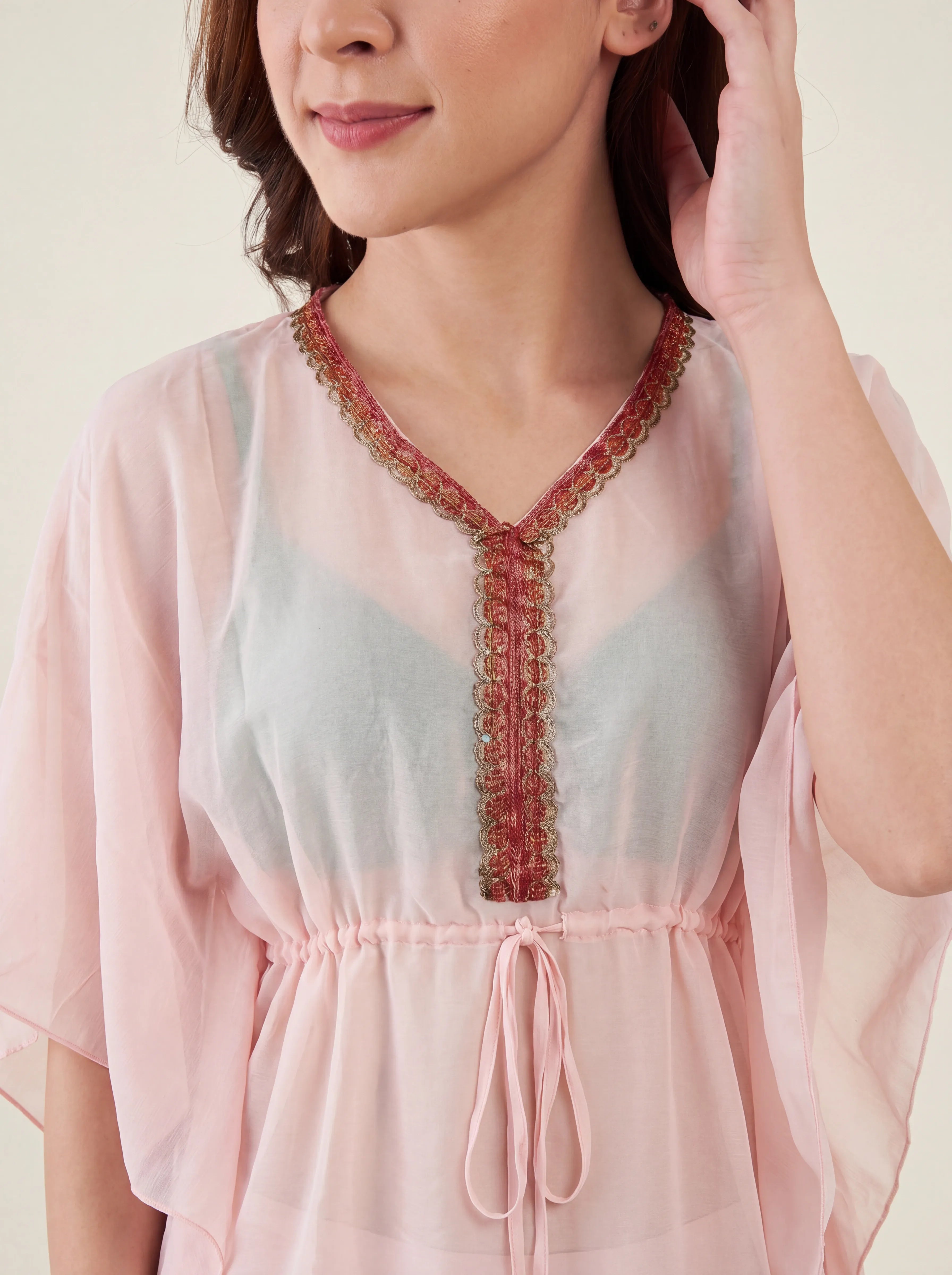 The Kaftan Company Cover Up Pink Sheer Chiffon Beach Cover Up