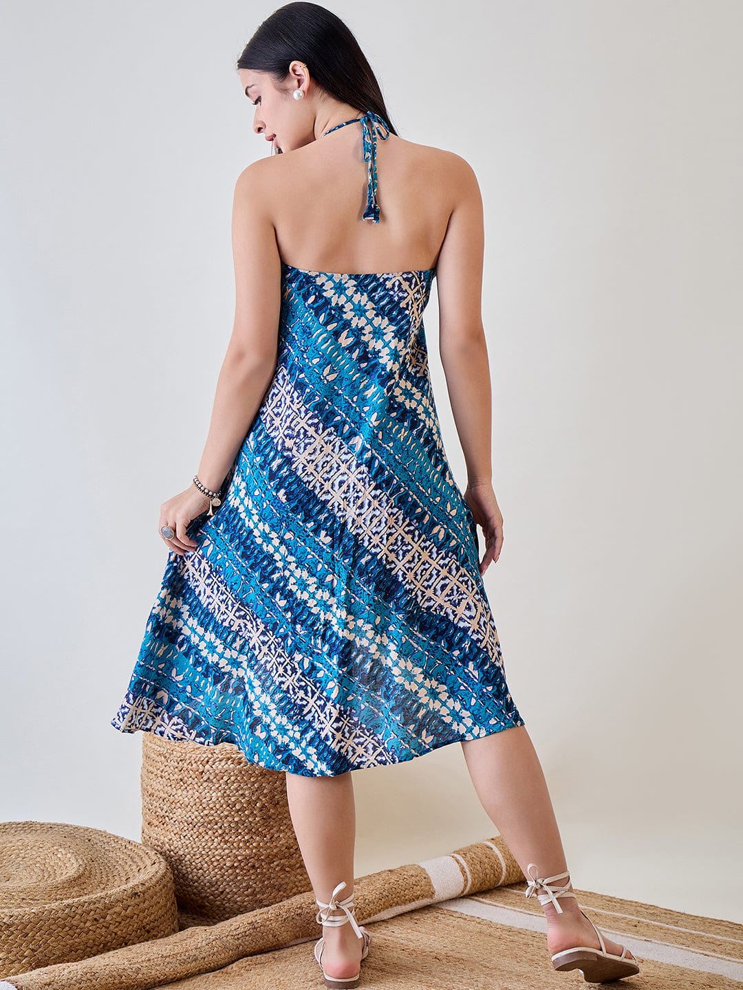 The Kaftan Company Cover-Up Shibori Printed Blue Viscose Resort Wear Dress