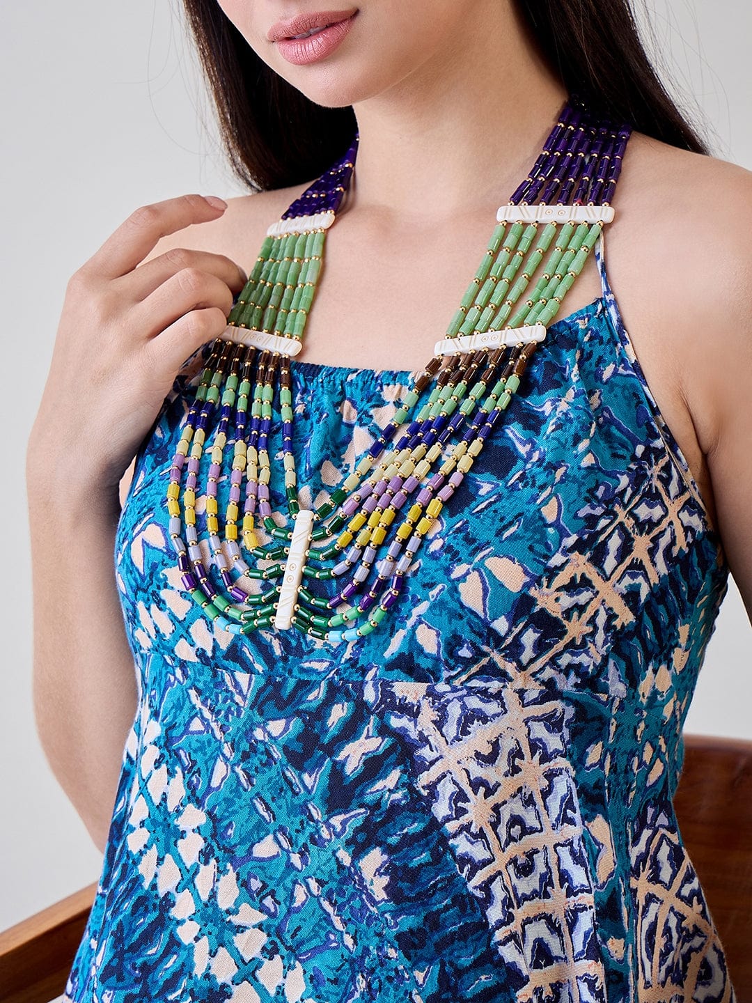 The Kaftan Company Cover-Up Shibori Printed Blue Viscose Resort Wear Dress