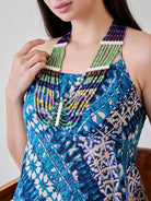 The Kaftan Company Cover-Up Shibori Printed Blue Viscose Resort Wear Dress