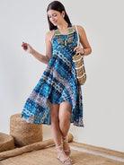The Kaftan Company Cover-Up Shibori Printed Blue Viscose Resort Wear Dress