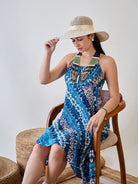 The Kaftan Company Cover-Up Shibori Printed Blue Viscose Resort Wear Dress