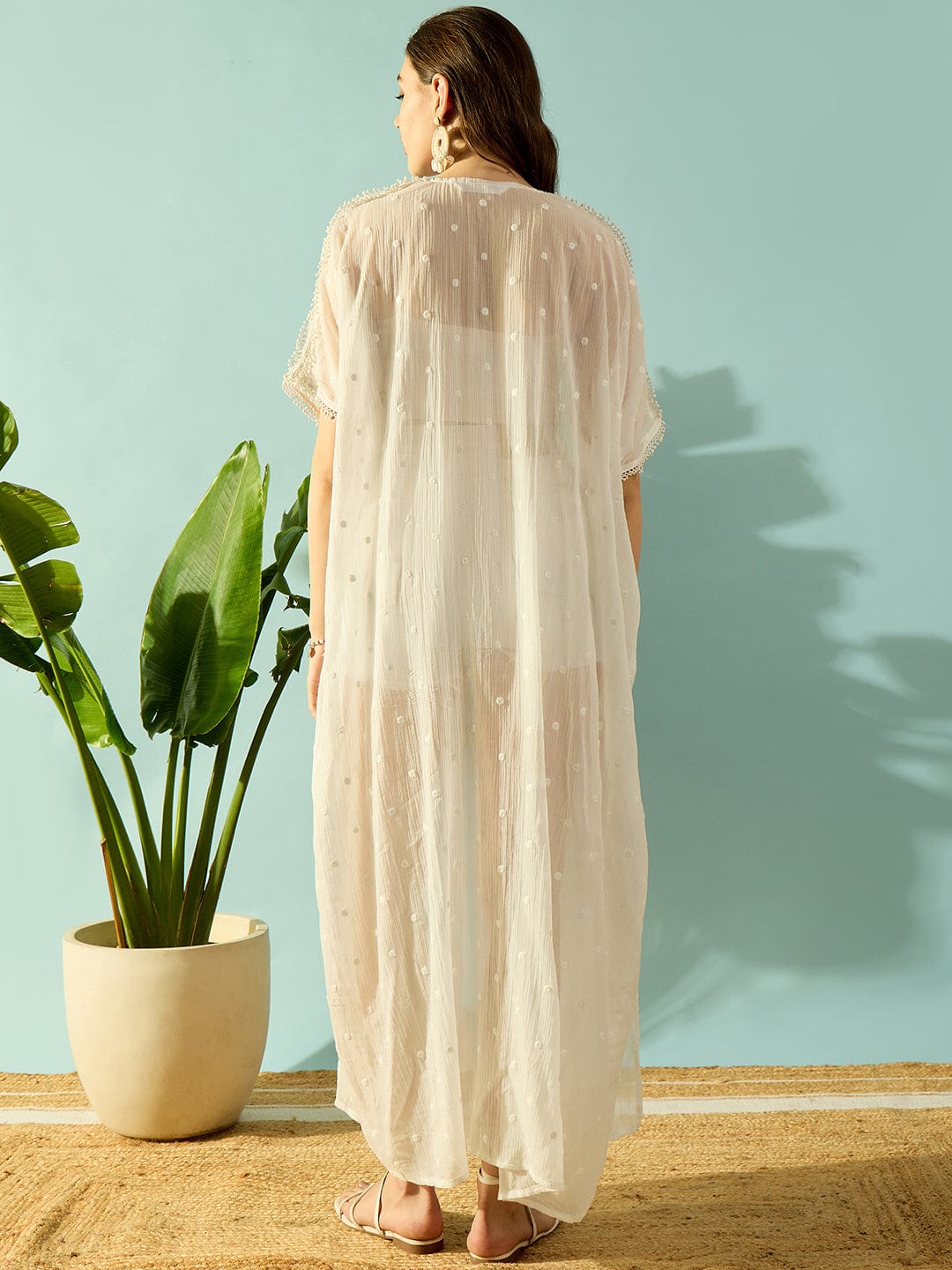 The Kaftan Company Cover-Up White Delicate Elegant Breezy Seaside Coverup
